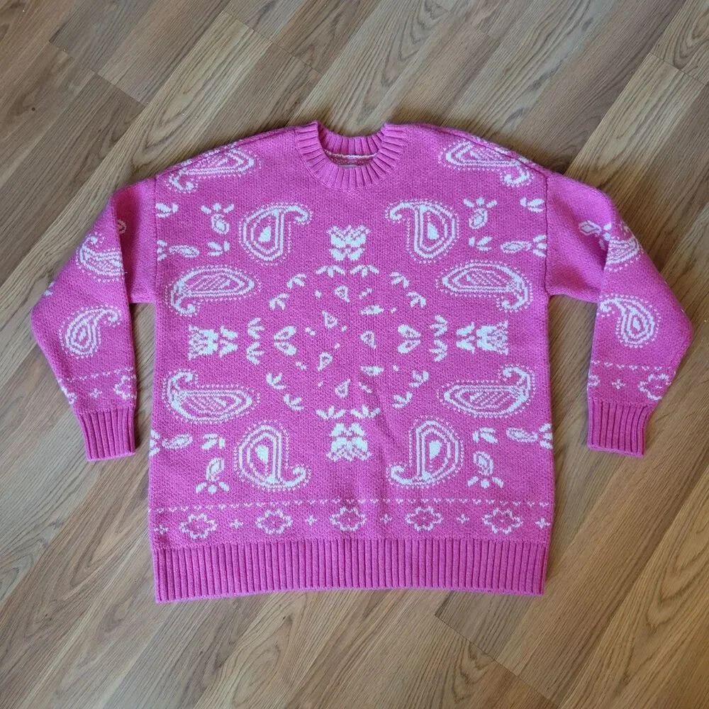 American Eagle Pink Paisley Bandana Oversized Sweater XS